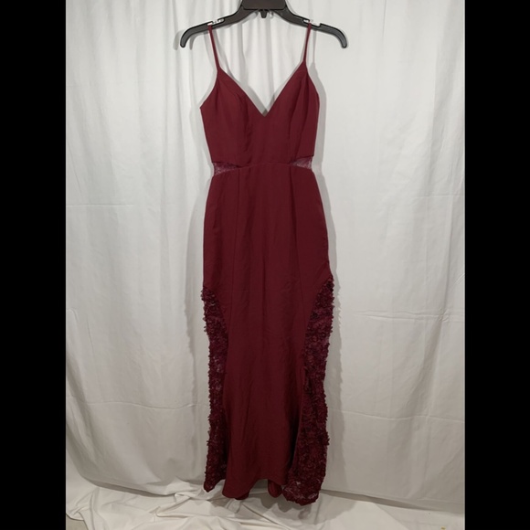 NEW $438‎ Maria Blanca Nero Shannon Lace Inset Gown in Burgundy [SZ 0 ] - Picture 6 of 12